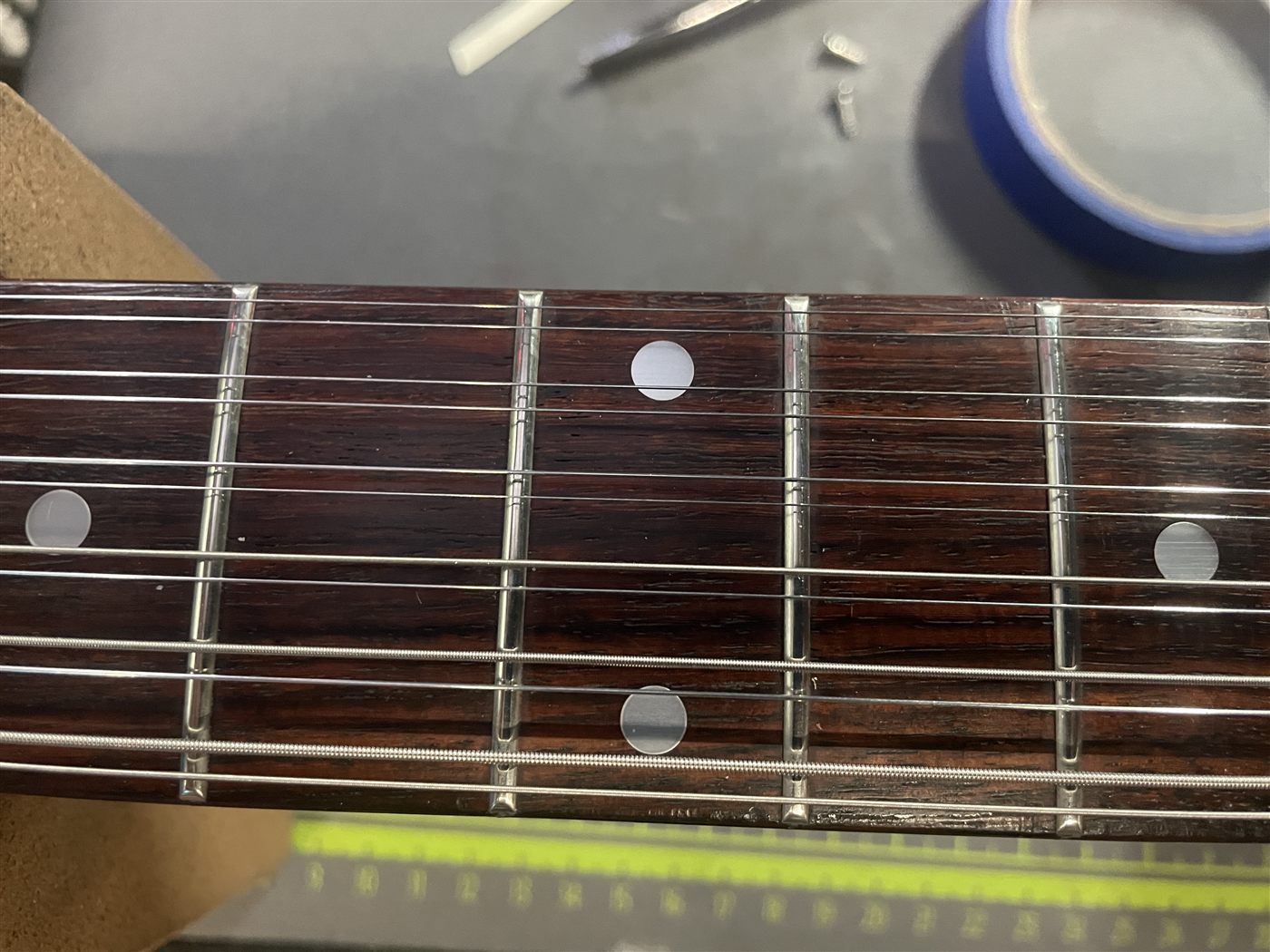 Frets after light cleanup on Epiphone FT-160N