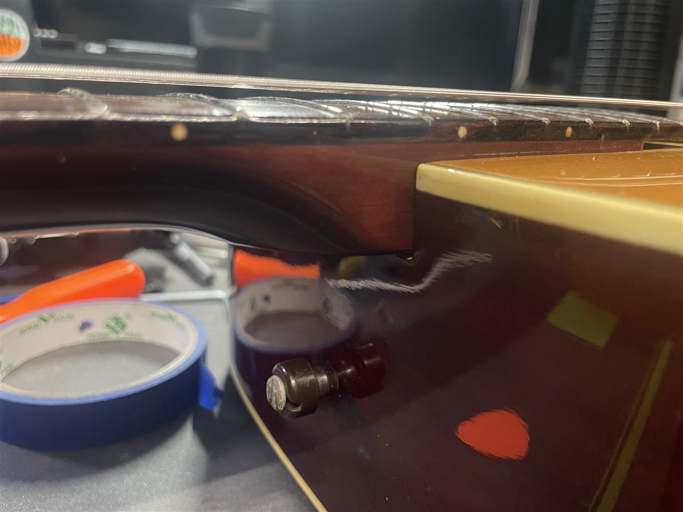 Epiphone FT-160N neck reset reassembly with bolts